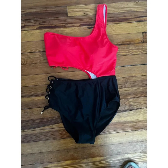 Hybrid Swimwear Women's One-Shoulder Colorblock One-Piece Swimsuit - NWT - Picture 4 of 7
